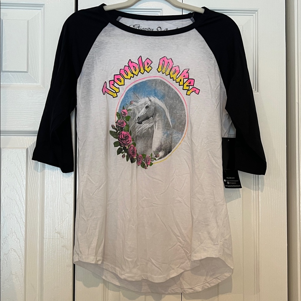 Gypsy heart Black and White Raglan Sleeve Top